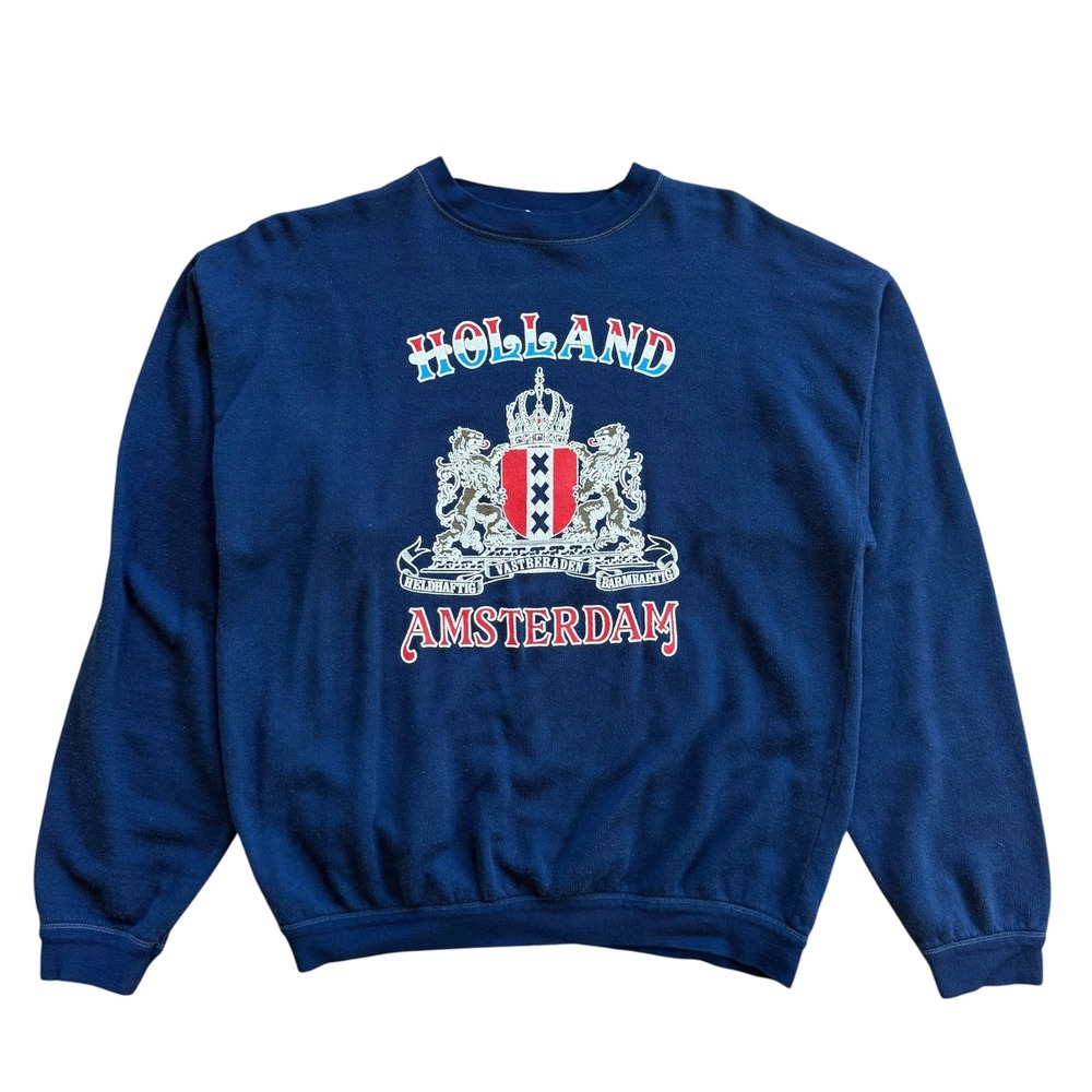 Vintage Holland Amsterdam Graphic Sweatshirt Navy Blue XL Coat of Arms Lions